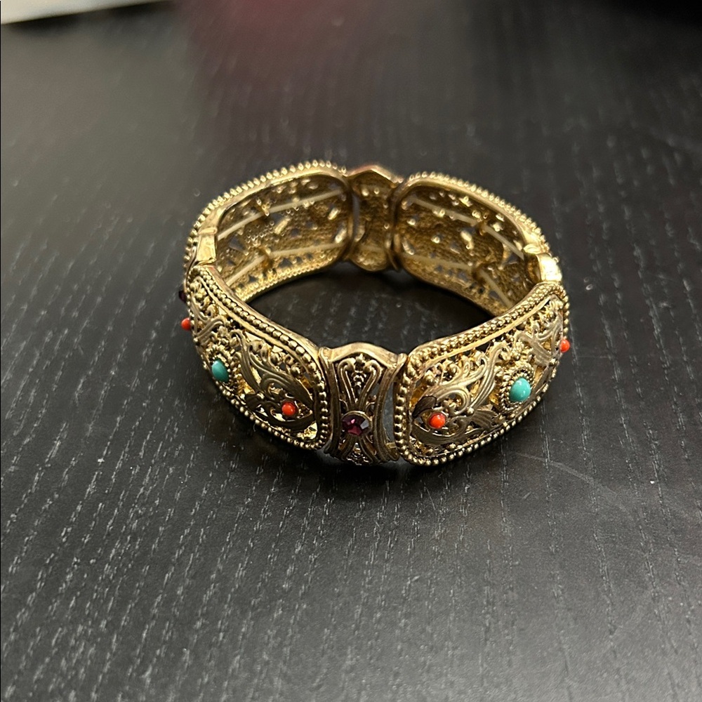 R.J. Graziano Gold Bracelet with Red and Turquoise Accents